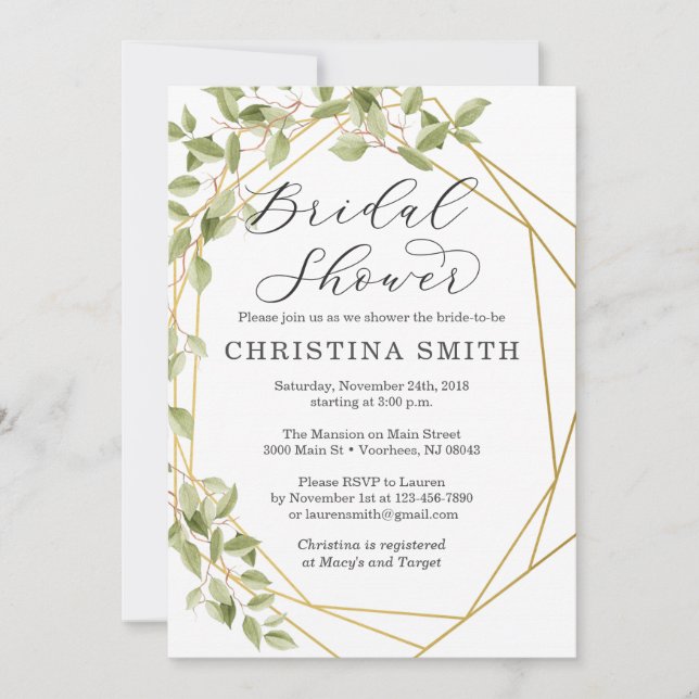 Greenery Geometric Bridal Shower Invitations (Front)