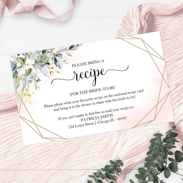 Greenery Geometric Bridal Shower Recipe Request En Enclosure Card (Creator Uploaded)