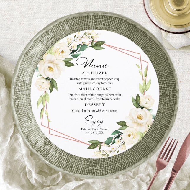 Greenery Geometric Bridal Shower Round Menu Invita Invitation (Creator Uploaded)