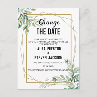 Greenery geometric change the date postcard