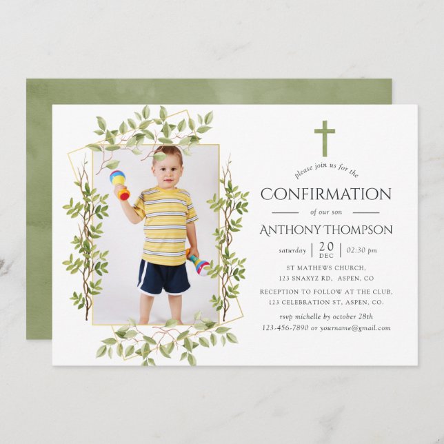 Greenery Geometric Confirmation Invitation (Front/Back)