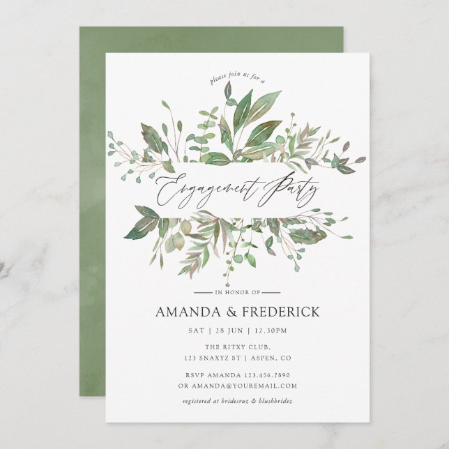 Greenery Geometric Engagement Party Invitation (Front/Back)