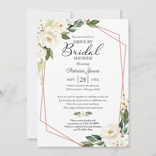 Greenery Geometric Floral Drive By Bridal Shower I Invitation (Front)
