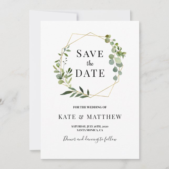 Greenery Geometric frame Save the Date Invitation (Front)