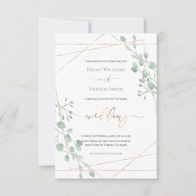 greenery geometric frame wedding • invitation (Front)