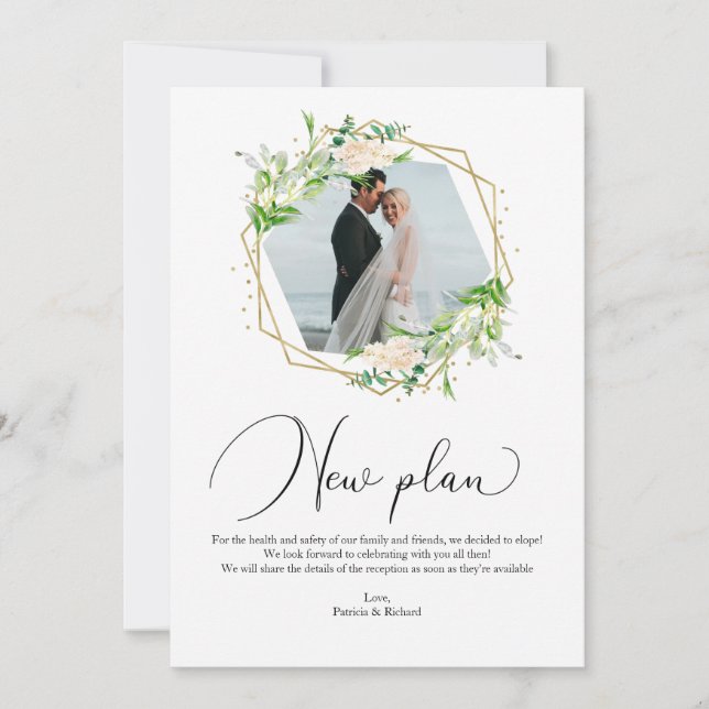 Greenery Geometric New Plan Elopement Reception Invitation (Front)