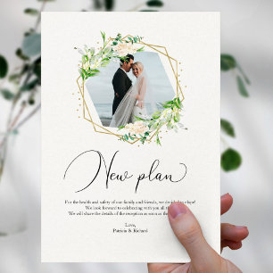 Greenery Geometric New Plan Elopement Reception Postcard