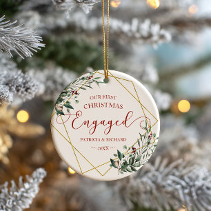 Greenery Geometric Our First Christmas Engaged Ceramic Tree Decoration
