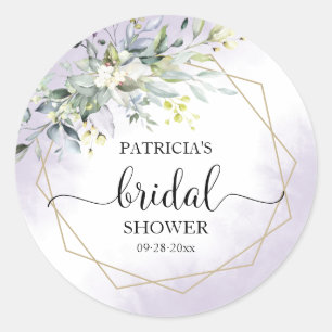 Greenery Geometric Purple Lavender Bridal Shower Classic Round Sticker