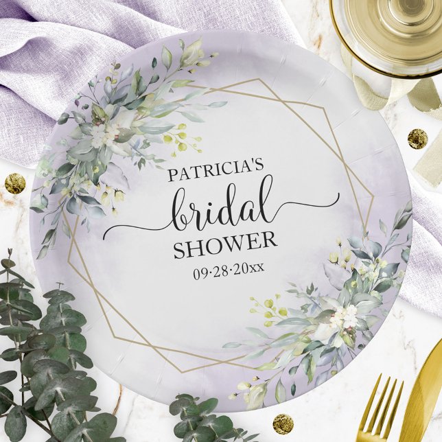 Greenery Geometric Purple Lavender Bridal Shower Paper Plate (Creator Uploaded)