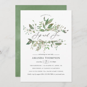 Greenery Geometric Sip and See Invitation
