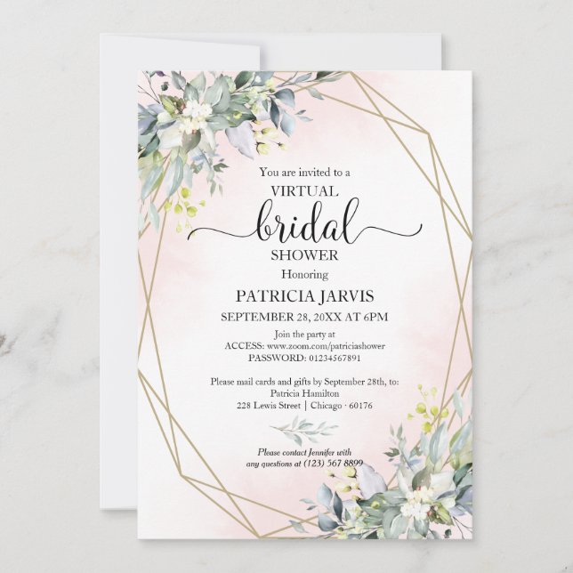 Greenery Geometric Virtual Bridal Shower Invitatio Invitation (Front)