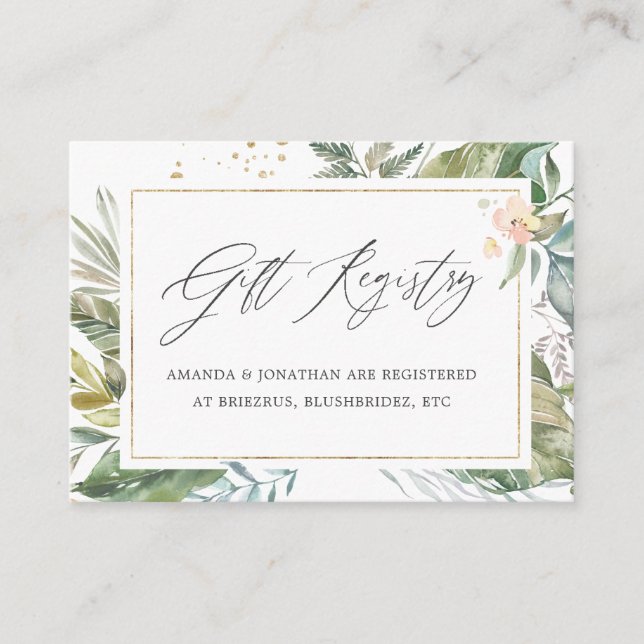 Greenery Geometric Wedding Gift Registry Enclosure Card (Front)