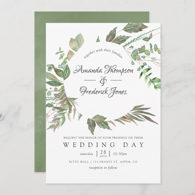 Greenery Geometric Wedding Invitation (Front/Back)