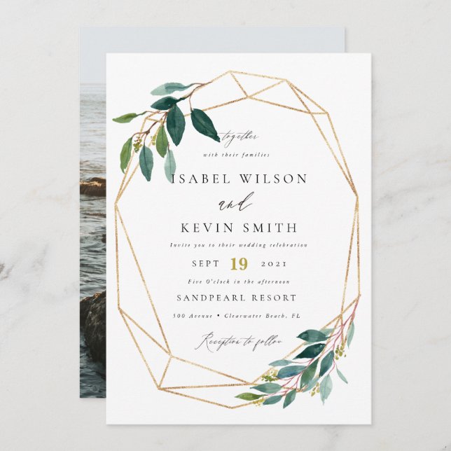 Greenery Geometric wedding Invitation (Front/Back)