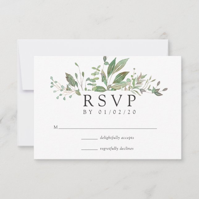 Greenery Geometric Wedding RSVP Card (Front)