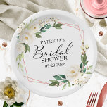 Greenery Geometric White Floral Bridal Shower Pape Paper Plate<br><div class="desc">Greenery Geometric White Floral Bridal Shower Paper Plate</div>