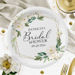 Greenery Geometric White Floral Bridal Shower Paper Plate<br><div class="desc">Greenery Geometric White Floral Bridal Shower Paper Plate</div>