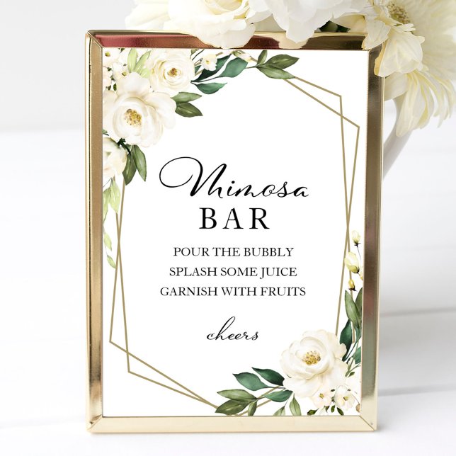 Greenery Geometric White Floral Mimosa Bar Sign (Creator Uploaded)