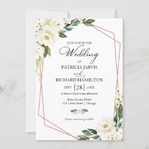 Greenery Geometric White Floral Wedding Invitation
