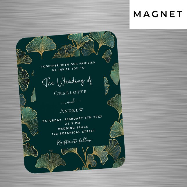 Greenery ginkgo leaf gold wedding invitation magnet (Creator Uploaded)