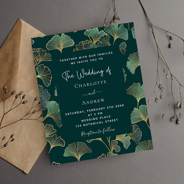 Greenery ginkgo leaves budget wedding invitation flyer (Creator Uploaded)