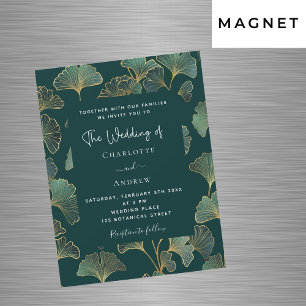 Greenery ginkgo leaves gold luxury wedding magnetic invitation