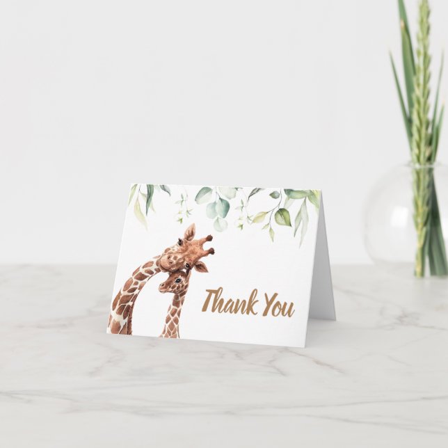 Greenery Giraffe Baby Shower Thank You Card (Front)