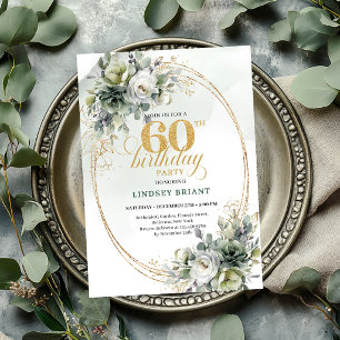 Greenery Gold 60th Birthday Boho Party Invite