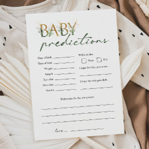 Greenery & Gold Baby Shower Baby Predictions Card
