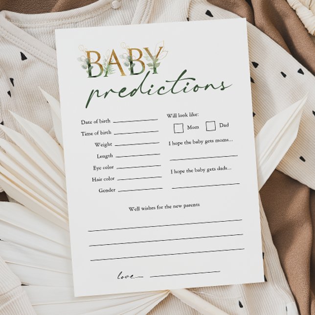 Greenery & Gold Baby Shower Baby Predictions Card (Creator Uploaded)