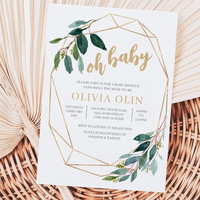 Greenery Gold Baby Shower Invitation (Creator Uploaded)