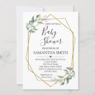 Greenery gold Baby shower Minimalist mum to be Invitation