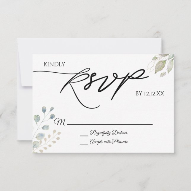 Greenery Gold Botanical Leaves  RSVP Card (Front)