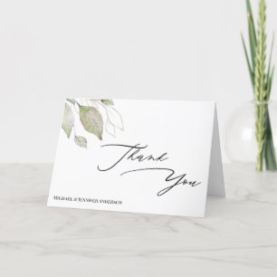 Greenery Gold Botanical Leaves Thank You Card