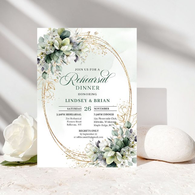 Greenery Gold Botanical Rehearsal Dinner Invites (Greenery Gold Botanical Rehearsal Dinner Invitation)
