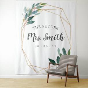 Greenery Gold Bridal Shower Backdrop Photo Booth Tapestry