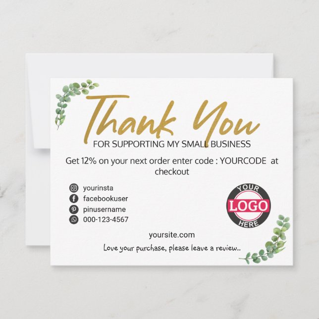 Greenery Gold Business Packaging Insert Cards (Front)