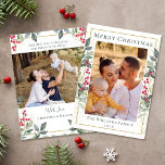Greenery Gold Christmas Holly Berries 2 Photo Holiday Card<br><div class="desc">Greenery Gold Christmas Holly Berries 2 Photo Holiday Card</div>