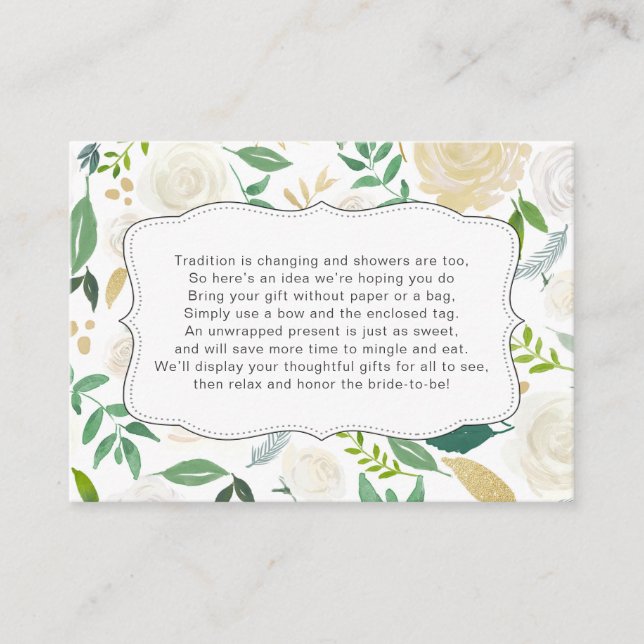 Greenery Gold Display bridal shower insert card (Front)