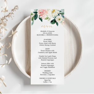 Greenery Gold Elegant Floral Dinner Menu Card