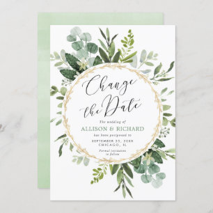 Greenery gold elegant modern Change the date Invitation