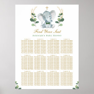 Greenery Gold Elephant Baptism Seating Chart