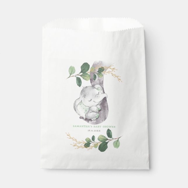 Greenery Gold Elephant Jungle Wild One Baby Shower Favour Bags (Front)