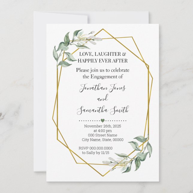 Greenery gold engagement party Minimalist Wedding Invitation (Front)