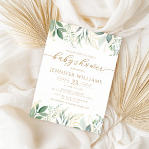 Greenery Gold Eucalyptus Baby Shower Invitation