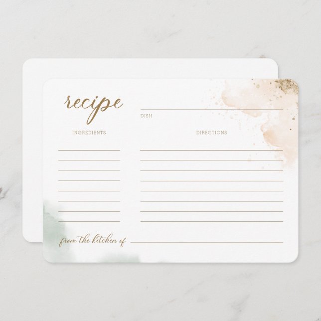 Greenery Gold Eucalyptus Bridal Shower Recipe Invi Invitation (Front/Back)