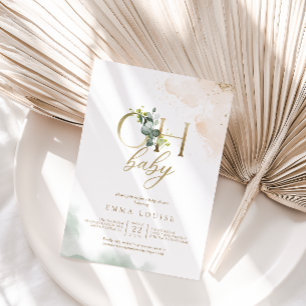 Greenery Gold Eucalyptus Oh Baby Shower Invitation