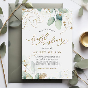 Greenery Gold Eucalyptus Rustic Bridal Shower Invitation
