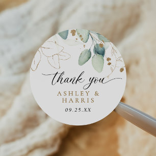 Greenery Gold Eucalyptus Rustic Wedding Classic Round Sticker